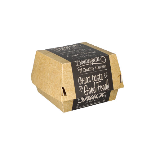 10 x 50 Burgerboxen, Pappe "pure" 7 cm x 9 cm x 9 cm "Good Food" klein