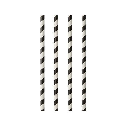 20 x 25 Trinkhalme, Papier Ø 6 mm · 20 cm schwarz/weiss "Stripes"