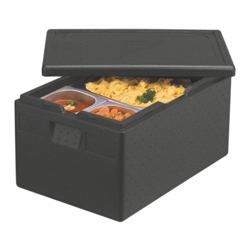 4 x Isolier-Transportbehälter, EPP 60 cm x 40 cm x 32 cm schwarz "Gastro-Norm 1/1"
