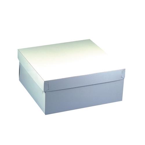 5 x 10 Tortenkartons, mit Deckel, Pappe eckig 30 cm x 30 cm x 13 cm weiss