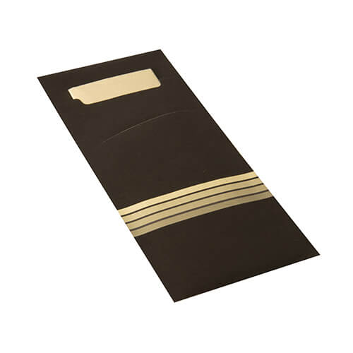 Bestecktaschen 20 cm x 8,5 cm schwarz/creme "Stripes" inkl. farbiger Serviette 33 x 33 cm 2-