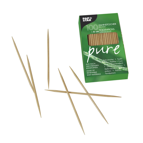 48 x 100 Zahnstocher, Holz "pure" rund 8 cm