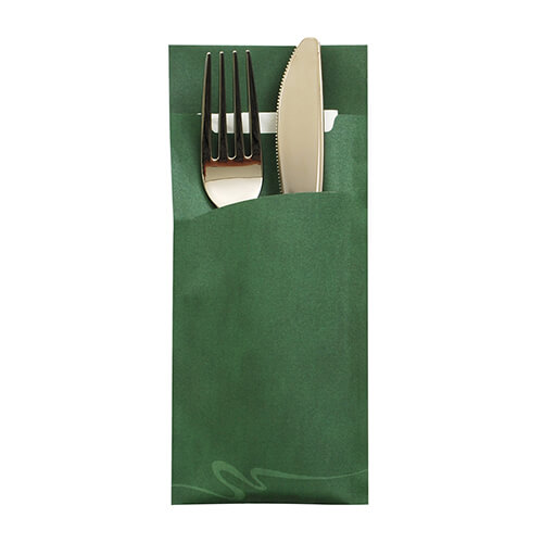 Bestecktaschen 20 cm x 8,5 cm dunkelgrün inkl. weißer Serviette 33 x 33 cm 2-lag.