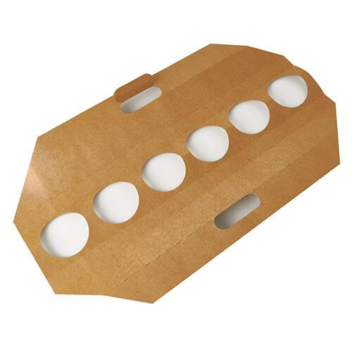 Tragetabletts, Pappe 12 cm x 9,5 cm x 62 cm braun für 6 Trinkbecher
