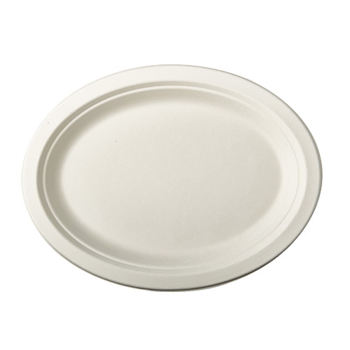 12 x 12 Teller, Zuckerrohr "pure" oval 32 cm x 25,5 cm x 2 cm weiss