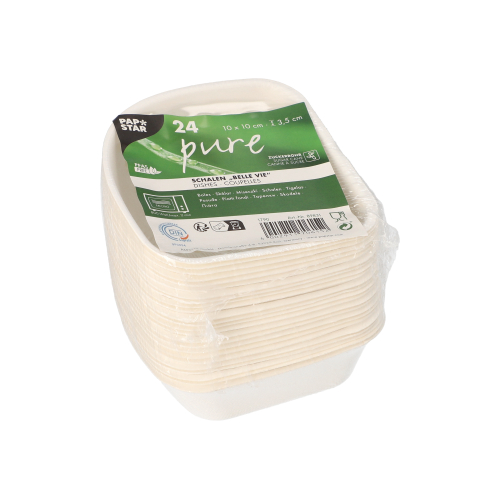 8 x 24 Schalen, Zuckerrohr "pure" 3,5 cm x 10 cm x 10 cm weiss "Belle Vie, Ligne Carrée"