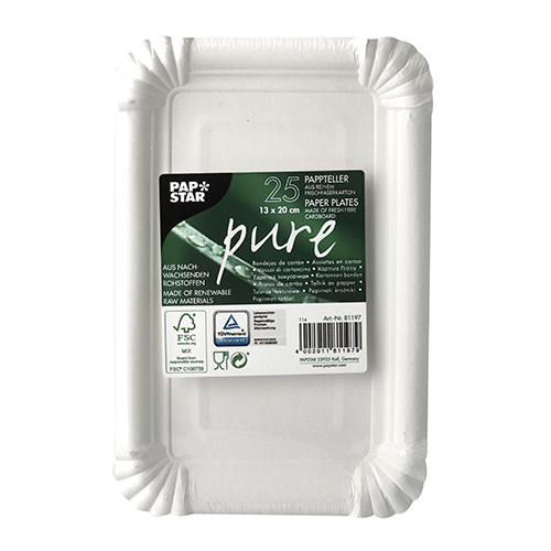 Teller, Pappe "pure" eckig 13 cm x 20 cm weiss