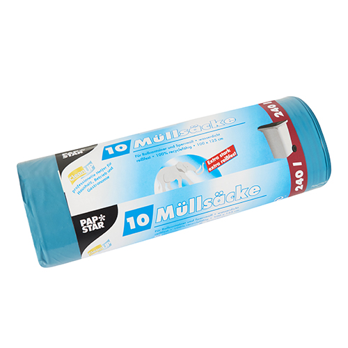 6 x 10 Müllsäcke, LDPE 240 l 125 cm x 100 cm blau extra stark und extra reißfest