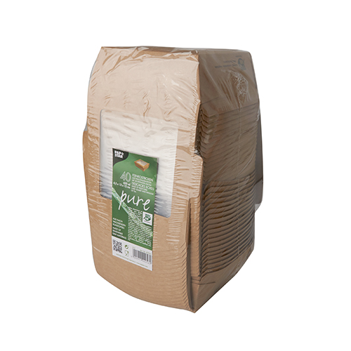 Feinkostboxen, Pappe mit Sichtfenster aus PLA eckig 650 ml 4,5 cm x 14 cm x 14 cm braun "100%