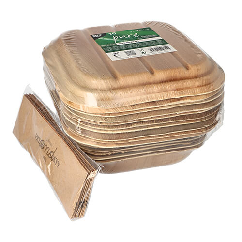 Trays, Palmblatt "pure" eckig 6,5 cm x 20 cm x 20 cm mit Deckel und Banderole
