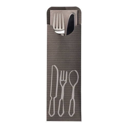 5 x 100 Bestecktaschen 23,5 cm x 7,3 cm anthrazit inkl. farbiger Serviette