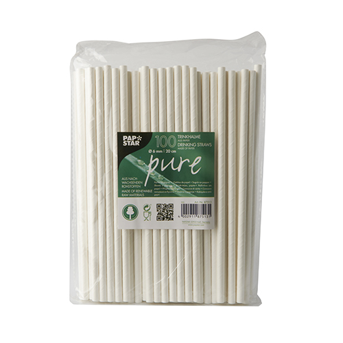 Trinkhalme, Papier "pure" Ø 6 mm · 20 cm weiss