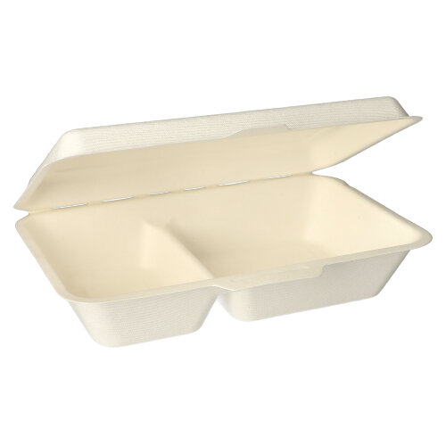 1 x 500 Menüboxen, Zuckerrohr "pure" 2-geteilt 6,5 cm x 24 cm x 15,5 cm