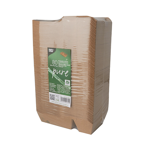 Pommes-Frites-Trays, Pappe "pure" 2-geteilt 3,5 cm x 7 cm x 9 cm braun "100% Fair" klein