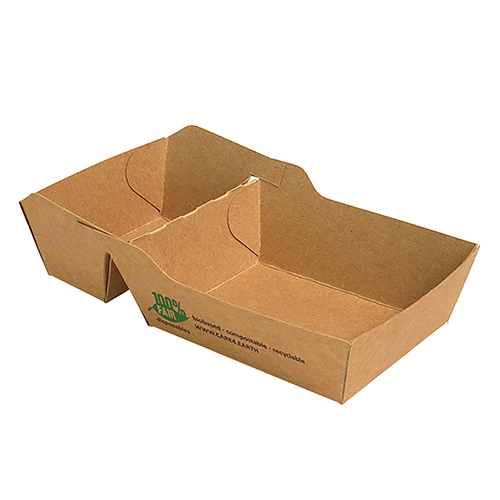 Pommes-Frites-Trays, Pappe "pure" 2-geteilt 3,5 cm x 7 cm x 9 cm braun "100% Fair" klein