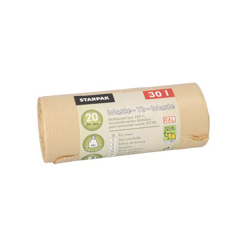 25 x 20 Müllbeutel aus 100% PCW "Waste-To-Waste" 30 l 64,5 cm x 54 cm beige