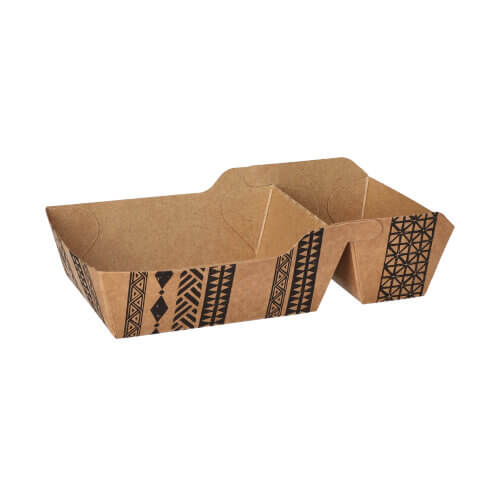 Pommes-Frites-Trays, Pappe 2-geteilt 3,5 cm x 9,5 cm x 16,9 cm braun "Maori" klein