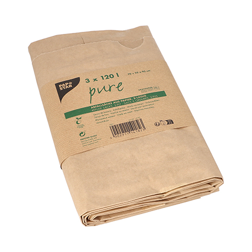 10 x 3 Abfallsäcke aus Papier "pure" 120 l 83 cm x 45 cm x 21 cm braun , 2-lagig