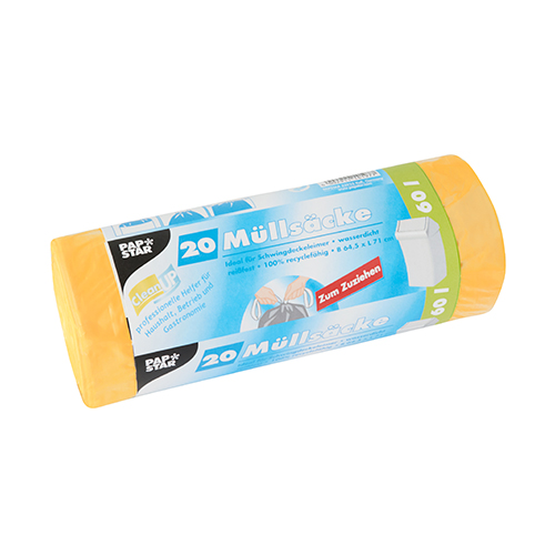 9 x 20 Müllbeutel mit Zugband, LDPE 60 l 71 cm x 64,5 cm gelb