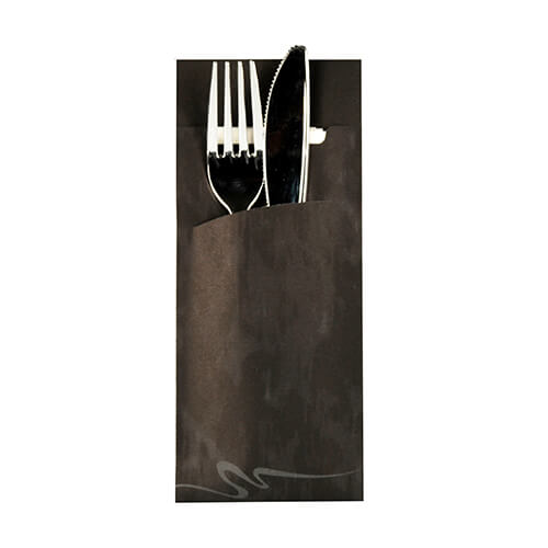 Bestecktaschen 20 cm x 8,5 cm schwarz inkl. weißer Serviette 33 x 33 cm 2-lag.