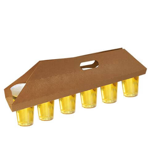 Tragetabletts, Pappe 12 cm x 9,5 cm x 62 cm braun für 6 Trinkbecher