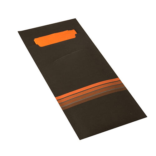 Bestecktaschen 20 cm x 8,5 cm schwarz/orange "Stripes" inkl. farbiger Serviette 33 x 33 cm 2