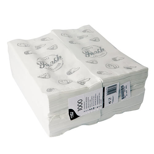 Fleischerbeutel, Kraftpapier, gefädelt 28 cm x 14 cm x 6 cm weiss "Wurstwaren" mit Druck, k