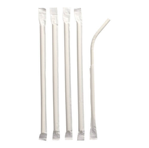 Trinkhalme, flexibel, Papier "pure" Ø 6 mm · 20 cm weiss einzeln gehüllt