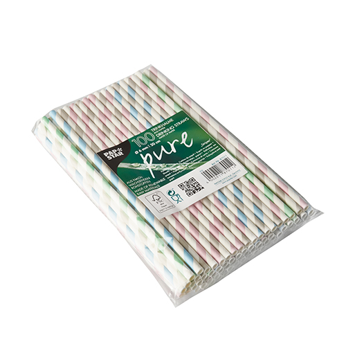 Trinkhalme, Papier Ø 6 mm · 20 cm farbig sortiert "Stripes"