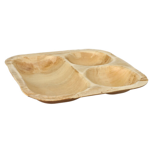 4 x 25 Siegelschalen Palmblatt "pure" eckig 500 ml 4 cm x 26 cm x 26 cm 3-geteilt
