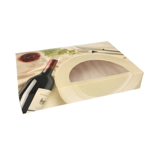 16 x 5 Transport- und Catering-Kartons 8 cm x 31,5 cm x 46,2 cm "Burgund" mit Sichtfenster, einteilig