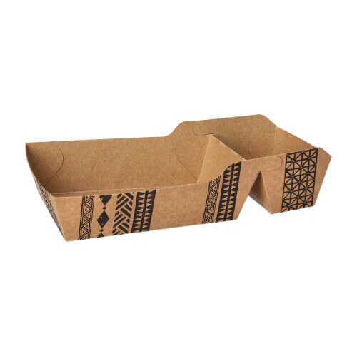 Pommes-Frites-Trays, Pappe 2-geteilt 3,6 cm x 10 cm x 18,5 cm braun "Maori" mittel