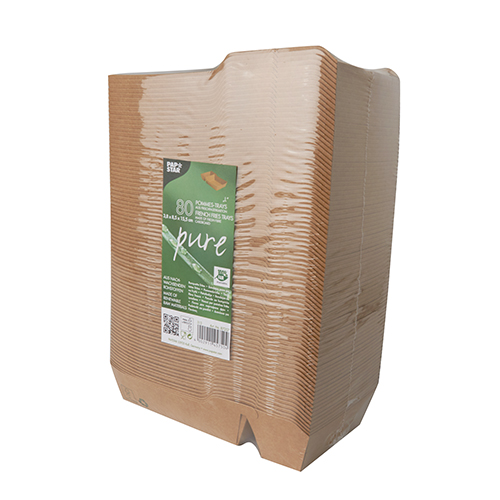 Pommes-Frites-Trays, Pappe "pure" 2-geteilt 3,8 cm x 8,5 cm x 15,5 cm braun "100% Fair" extra