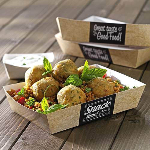 Snacktrays, Pappe "pure" 3 cm x 3,3 cm x 10,5 cm "Good Food"