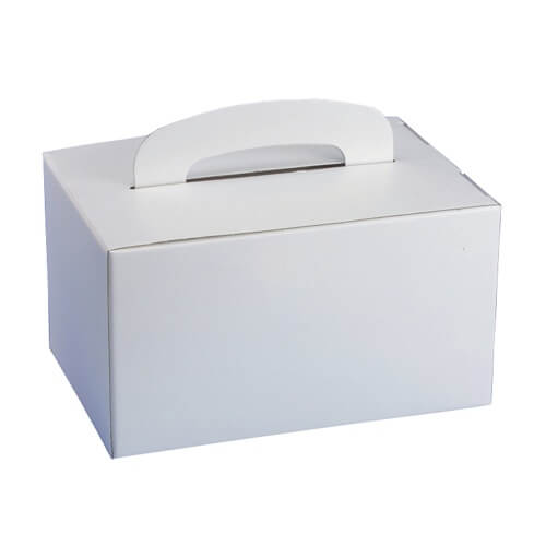Lunch-Boxen, Pappe eckig 12,5 cm x 15,5 cm x 22,5 cm weiss mit Tragegriff