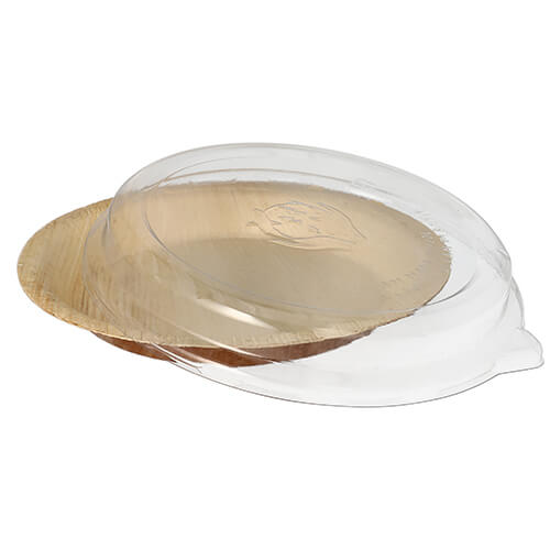 5 x 10 Teller, Palmblatt rund 500 ml Ø 23 cm · 5,3 cm mit rPET Deckel "Kombipack"