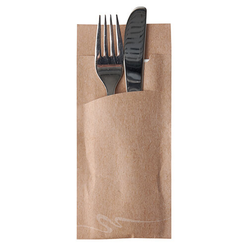 Bestecktaschen 20 cm x 8,5 cm natur inkl. weißer Serviette 33 x 33 cm 2-lag.
