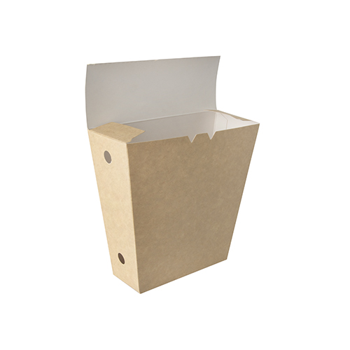 Pommes-Frites-Schütte, Pappe "pure" 4,3 cm x 14,5 cm x 11 cm braun mit Klappdeckel