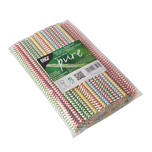 Trinkhalme, Papier Ø 6 mm · 20 cm farbig sortiert "Zig-Zag"