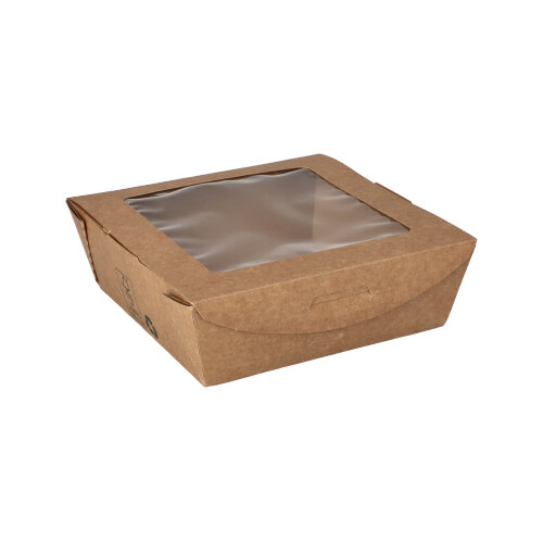 3 x 40 Feinkostboxen Pappe "pure" eckig 650 ml 4,5 cm x 12 cm x 12 cm braun "100% Fair"
