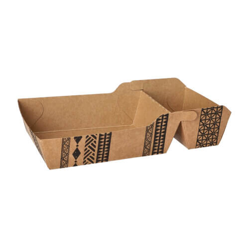 Pommes-Frites-Trays, Pappe 2-geteilt 3,5 cm x 11 cm x 18,5 cm braun "Maori" extra groß
