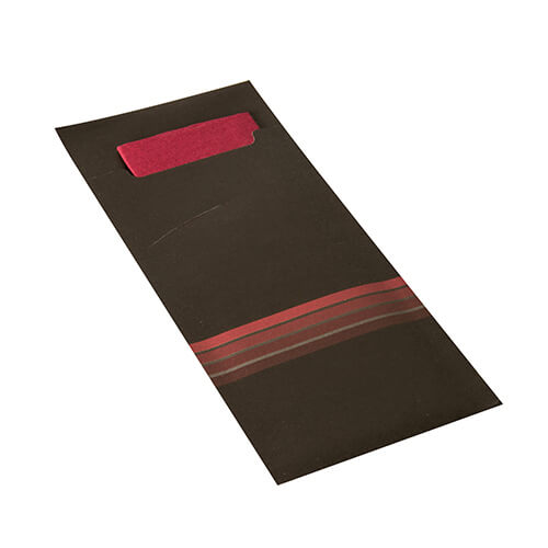 Bestecktaschen 20 cm x 8,5 cm schwarz/bordeaux "Stripes" inkl. farbiger Serviette 33 x 33 cm