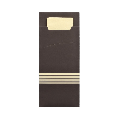 1 x 520 Bestecktaschen 20 cm x 8,5 cm schwarz/creme "Stripes" inkl. farbiger Serviette