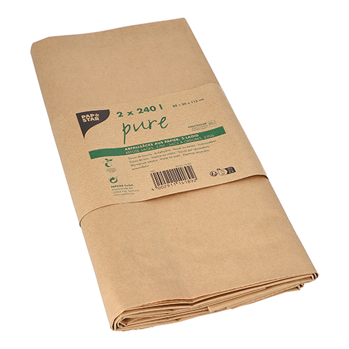 10 x 2 Abfallsäcke aus Papier "pure" 240 l 100 cm x 52 cm x 34 cm braun , 2-lagig