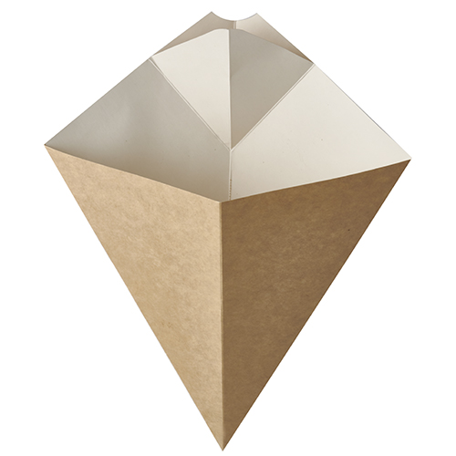 Pommes-Frites-Spitztüten mit Dip-Ecke, Pappe "pure" 27 cm x 21,5 cm braun/weiss Füllinhalt 3