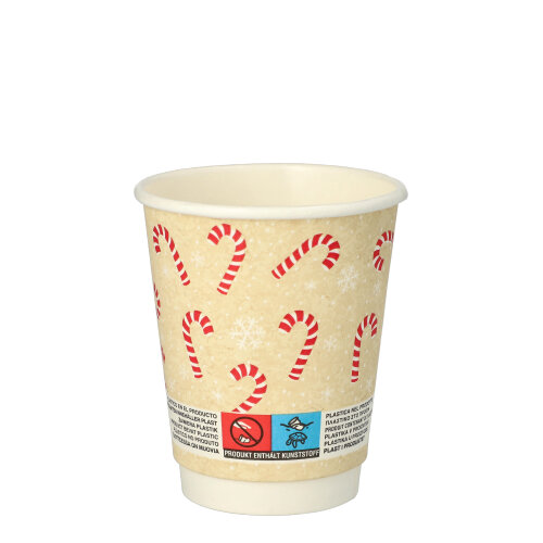 20 x 25 Trinkbecher, Pappe 0,2 l Ø 8 cm · 9,3 cm "Candy Canes " doppelwandig