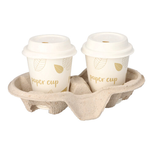 1 x 220 Tragetabletts, Pappe "To Go" 4,6 cm x 22,3 cm x 11,6 cm natur für 2 Becher