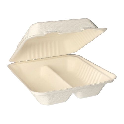 5 x 25 Menüboxen, Zuckerrohr "pure" 2-geteilt 7,7 cm x 20 cm x 22 cm weiss