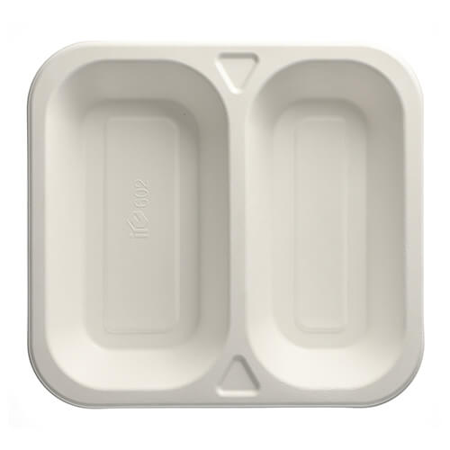 4 x 50 Siegelschalen, Zuckerrohr 2-geteilt 1250 ml 4,2 cm x 24,5 cm x 26,5 cm weiss