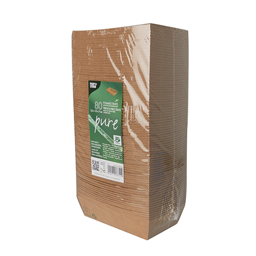 Snacktrays, Pappe "pure" 3,5 cm x 12 cm x 7 cm braun "100% Fair" mittel